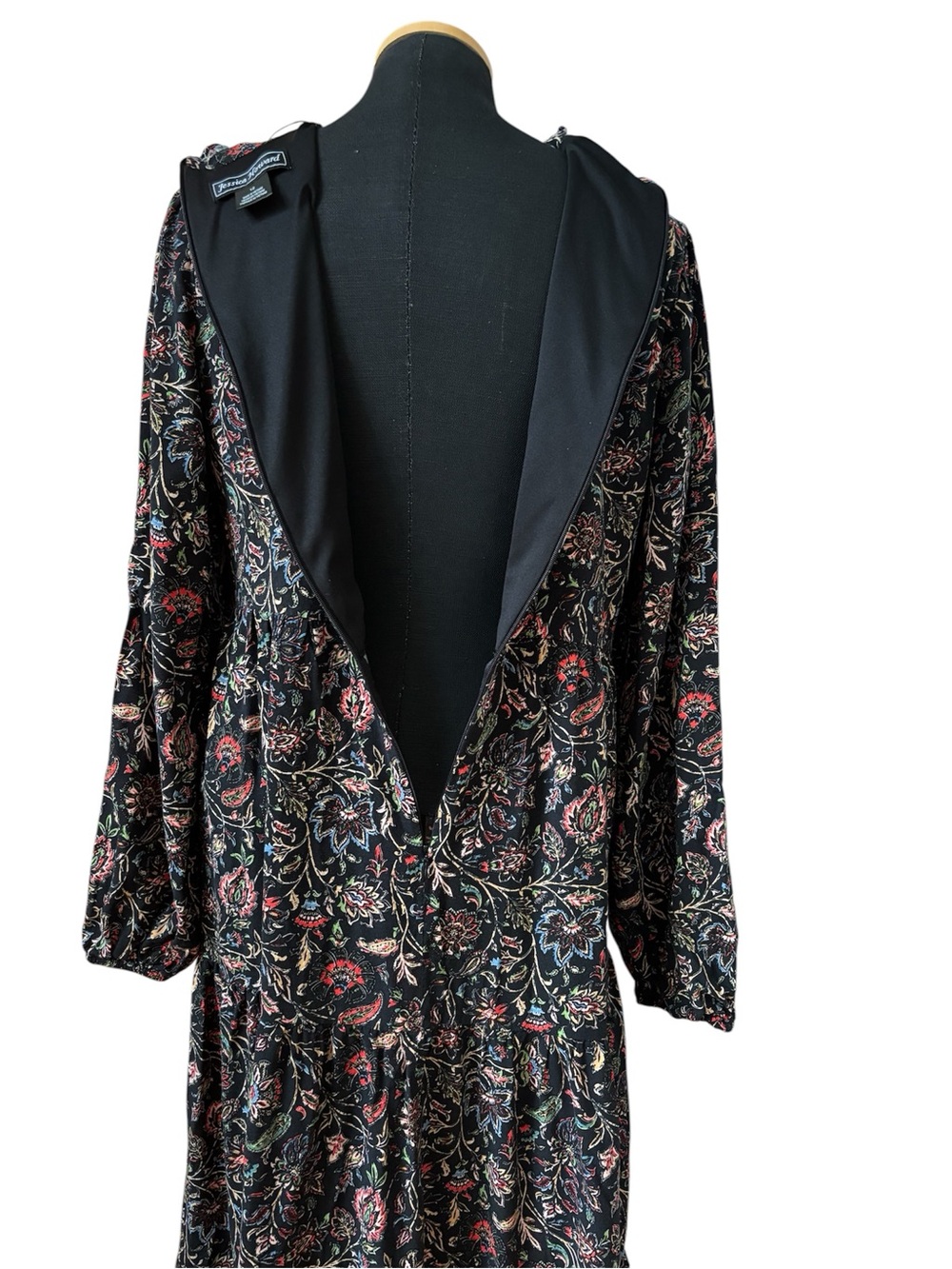 Jessica Howard Paisley Tiered Floral Maxi Dress Long Sleeve Black Boho Size 12/L - Picture 4 of 13
